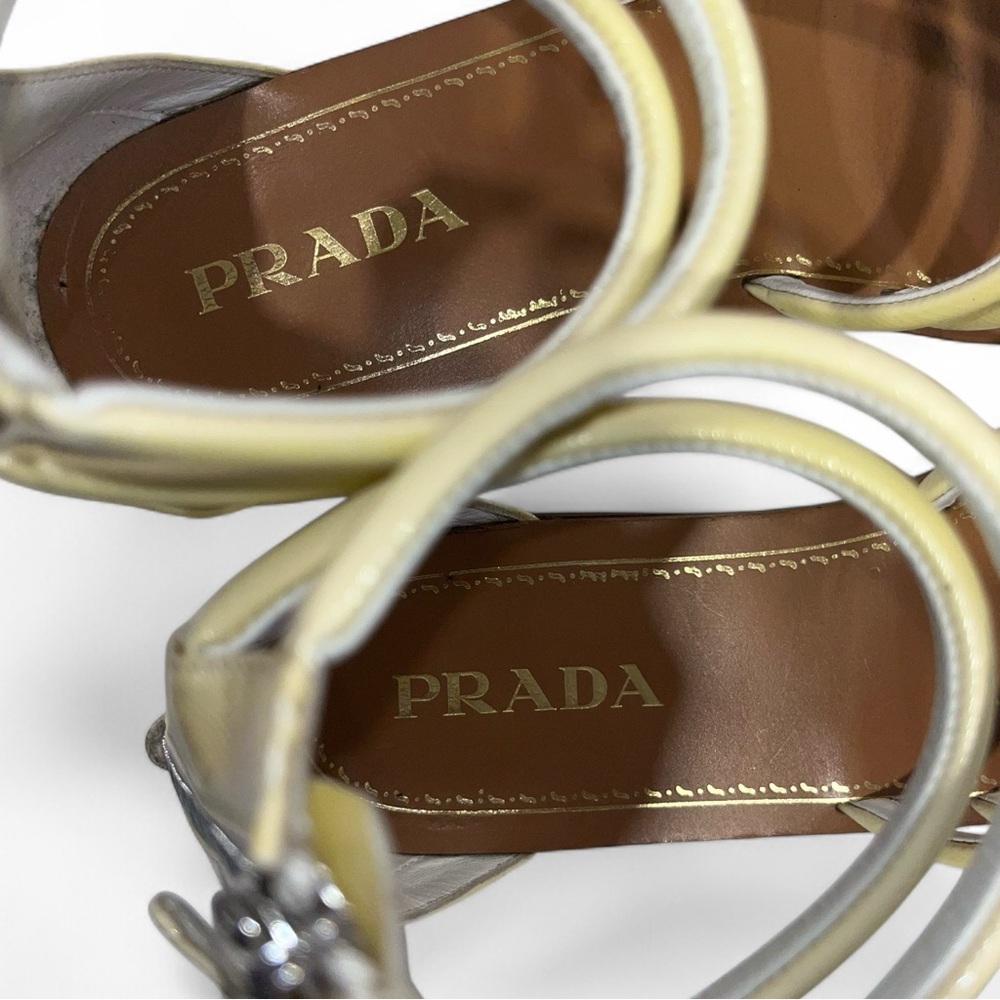 Prada Yellow Platform Sandals Patent Leather Gladiator Strappy Flat 9 Y2K 🟡 - Picture 8 of 10